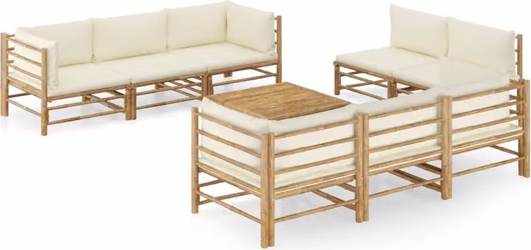Maison Exclusive - Set da giardino da 9 pezzi con cuscini color bianco crema in bambù