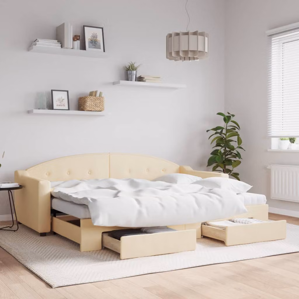 vidaXL Divano Letto Estraibile con Cassetti in Tessuto Beige