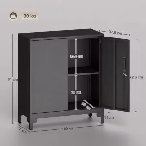 Mobile da ufficio WISHDOR in metallo nero opaco con ante a battente, ripiani interni e serratura, design moderno a parete – 2