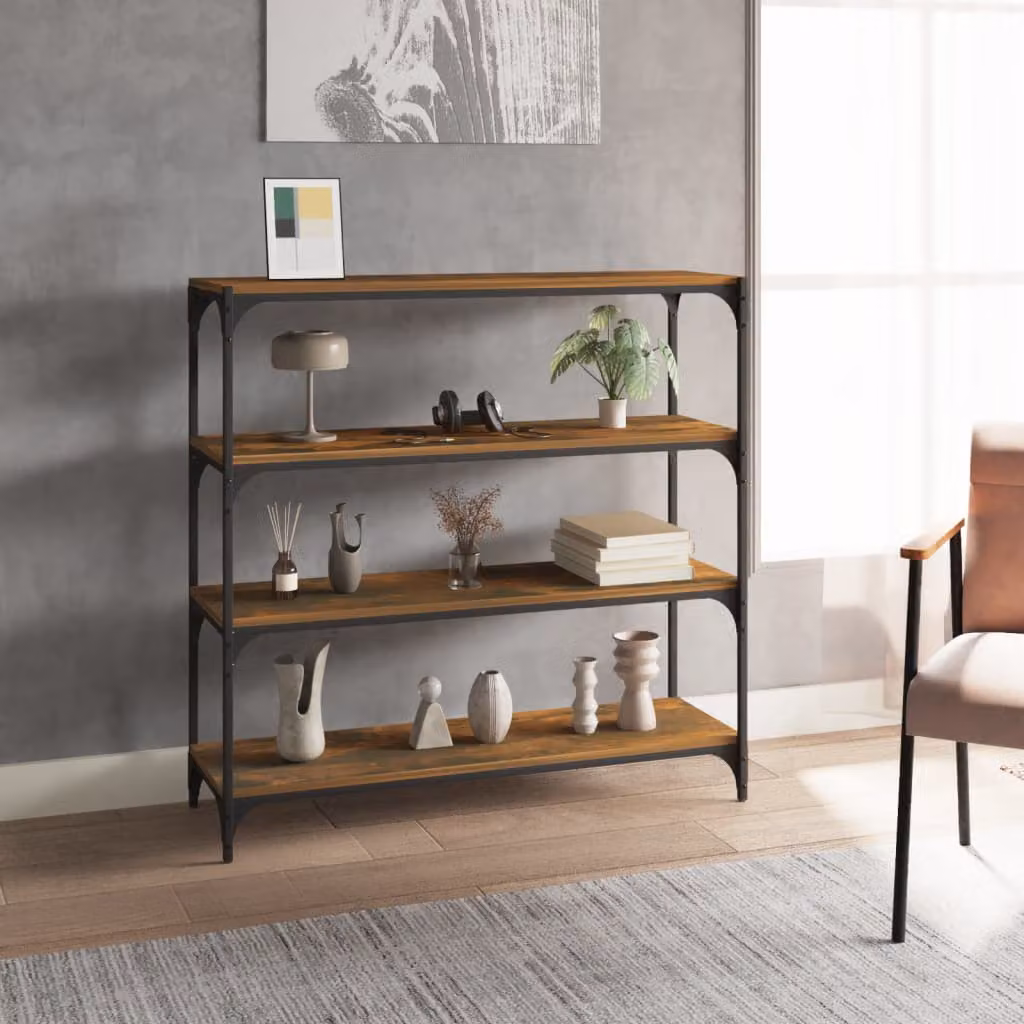 Libreria vidaXL in stile industriale in legno e metallo, colore rovere fumo, L 100 cm x P 33 cm x H 100 cm