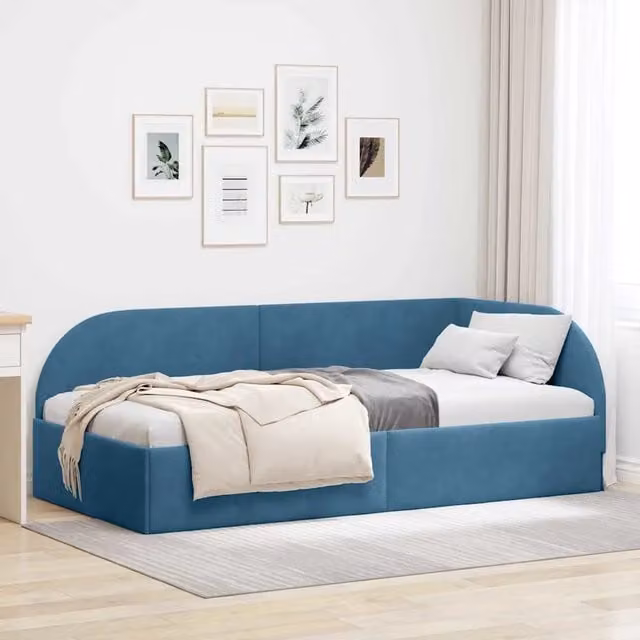 Cornice del letto ad angolo vidaXL in velluto blu, L: 80 cm, P: 200 cm, H: 84 cm