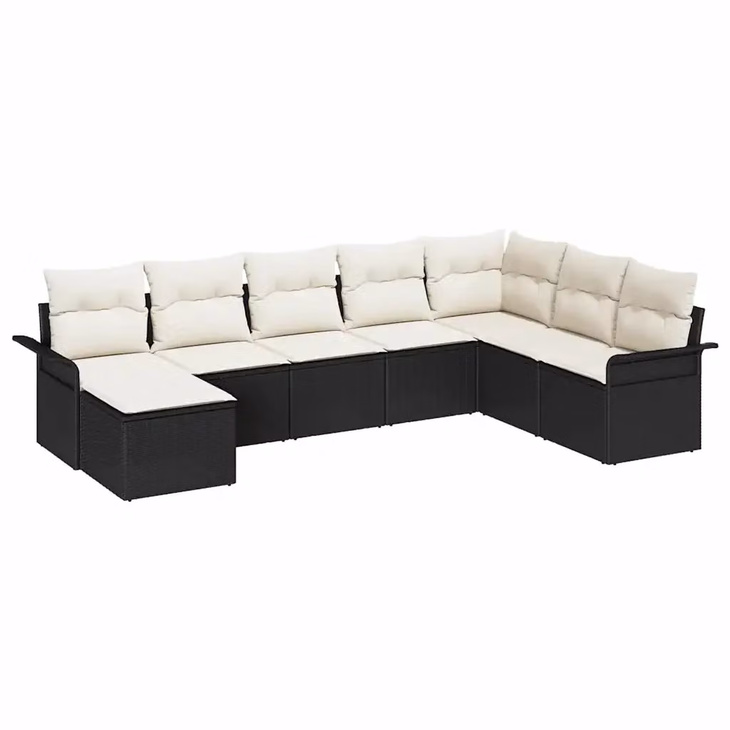Set Divano da Giardino a L con 8 Pezzi vidaXL in Rattan Nero e Beige con Cuscini e Ottoman – 2