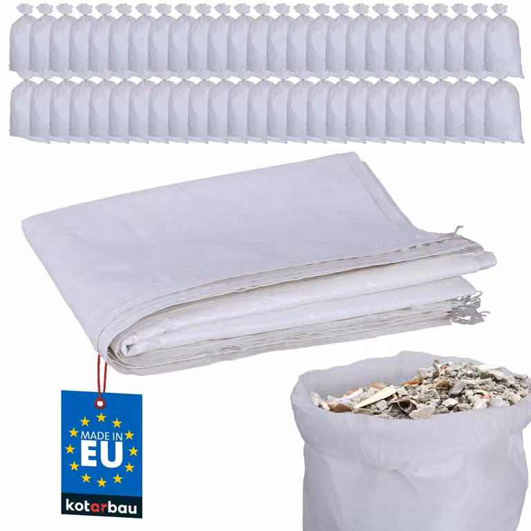 KOTARBAU® Set di 50 sacchi in PP 60x105cm 50kg per carichi pesanti bianco
