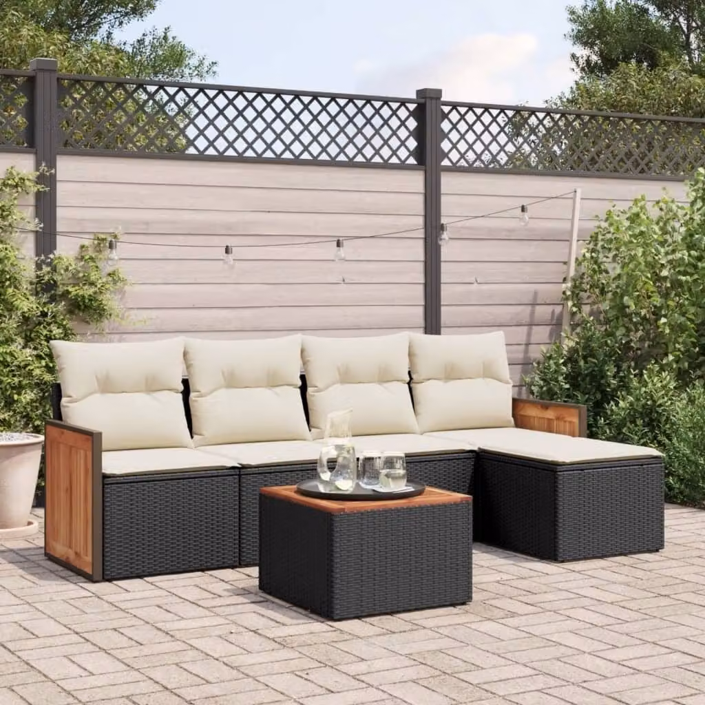 Maison Exclusive - Set da giardino 6 pezzi con cuscini in polyrattan nero