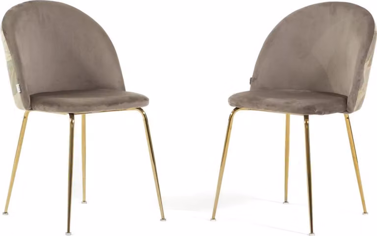 Set di 2 sedie da pranzo imbottite in velluto decorato, gambe in metallo, design elegante per cucina, sala da pranzo, bar e ristoranti SARA - Taupe/Oro