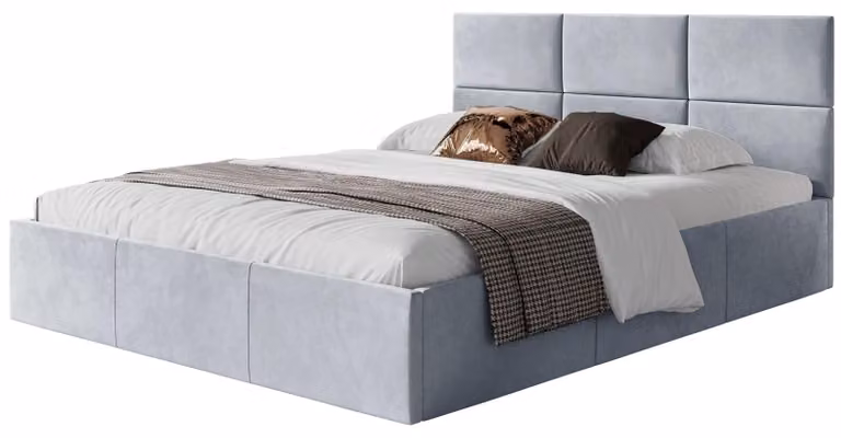 Selsey Nestio – Letto imbottito 160x200 con contenitore, rivestito in velluto, color grigio chiaro
