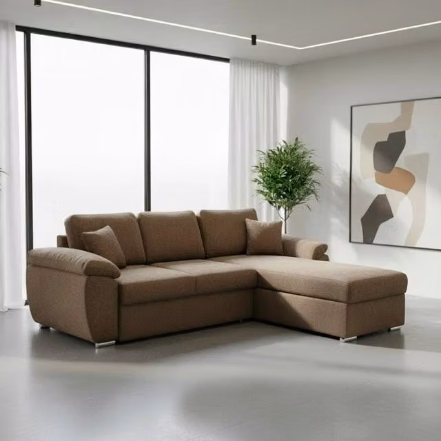 Divano Letto Alberta con penisola reversibile e contenitore colore cappuccino L/P/H: 260 x 182 x 89 cm – 1