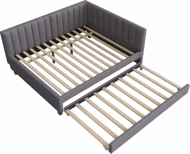 Letto imbottito estraibile 140x200 cm con rete a doghe, divano letto multifunzione in velluto grigio