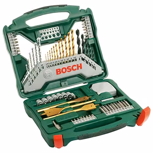 Bosch Home And Garden Accessories Set Trapano E Cacciavite In Titanio, Per Legno, Pietra E Metallo, Accessori Di Foratura, Verde, 70 Pezzi