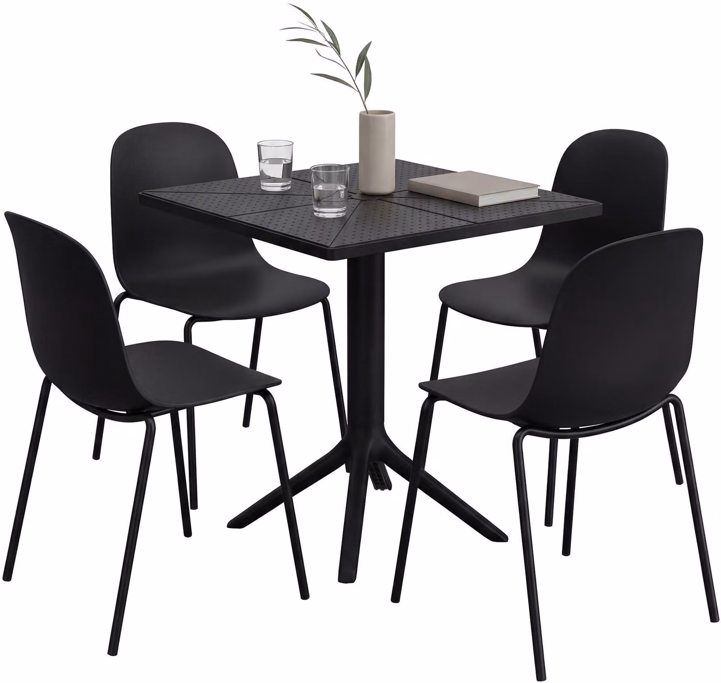 Set di mobili da giardino Nerra con 4 sedie | Colore: nero | Dimensioni: 166x162x85 cm