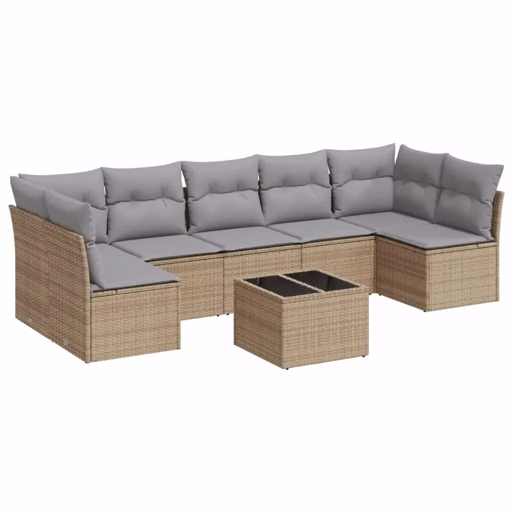 vidaXL Set Divano da Giardino 8 pz a L in Polyrattan con Cuscini Beige e Tavolino da Esterno – 2