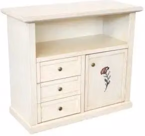 Mobile Porta tv Shabby chic avorio anticato decorato a mano, 3 cassetti 1 ante 1 vano