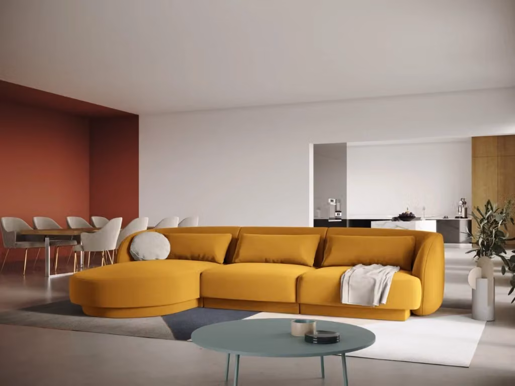 Divano angolare sinistro Tulum Cosmopolitan Design a 4 posti in velluto giallo L 255 cm x P 70 cm x H 99 cm – 2