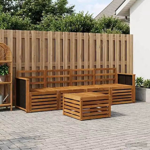 Set di divani da esterno 5 pz Naturale Legno di Acacia Massello 3383980