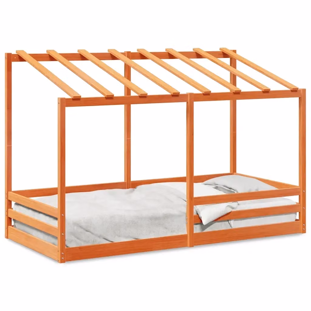 Letto per bambini vidaXL con tetto in legno di pino massello, colore marrone cera, L 100 x P 200 cm – 2