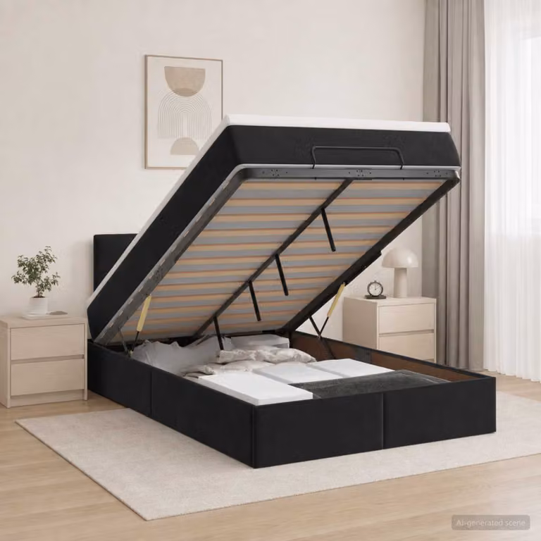Letto ottomano con materasso vidaXL in velluto nero L 120 cm x P 200 cm