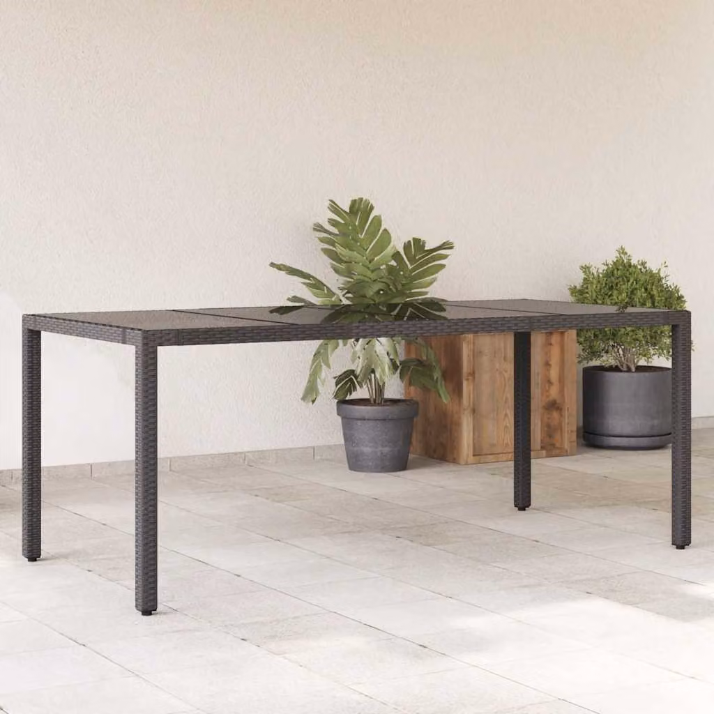 vidaXL Tavolo da Giardino Rettangolare in Polyrattan con Piano in Vetro Nero L: 190 cm, P: 90 cm, H: 75 cm