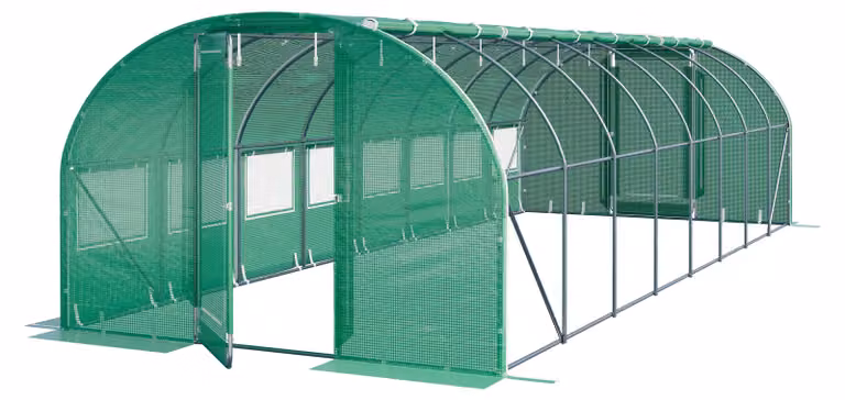 Serra Tunnel TOOLPORT con porta a battente, 3x8m telo in PE 180g/m² verde trasparente