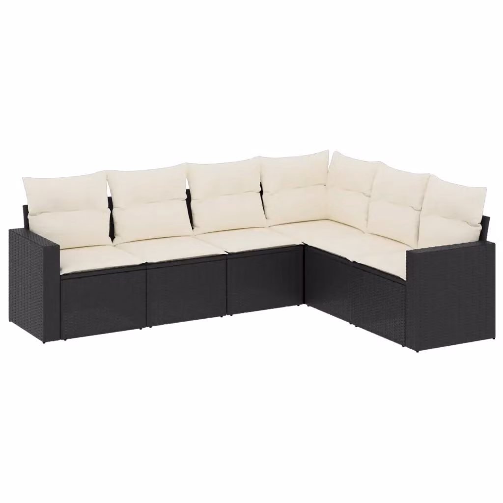 Set Divano da Giardino vidaXL a Forma di L in Polyrattan Nero con Cuscini Imbottiti e Rivestimenti Rimovibili – 2