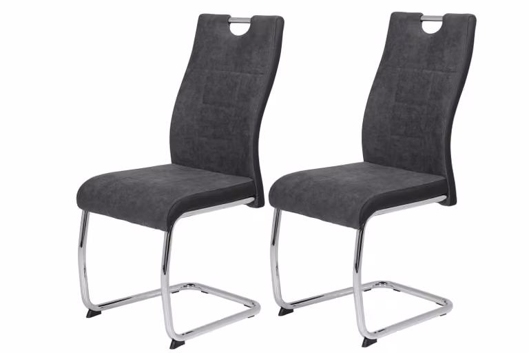Hela Tische - Set di 2 sedie da pranzo a sbalzo Alina in tessuto antracite/nero - struttura in metallo cromato e maniglione - portata 120 kg