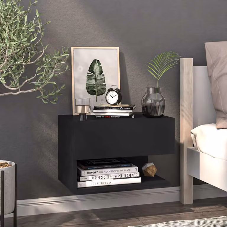 Comodino a parete moderno vidaXL in legno e MDF nero opaco