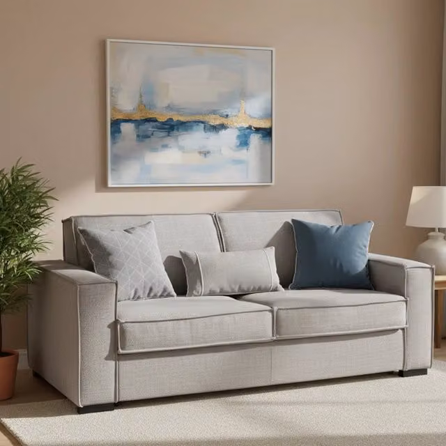 Divano Letto Adalberto Talamo Italia, Sofà 3 Posti con Apertura Girevole e Braccioli Slim, Rivestimento in Tessuto Grigio, L: 200 cm, P: 95 cm, H: 90 cm