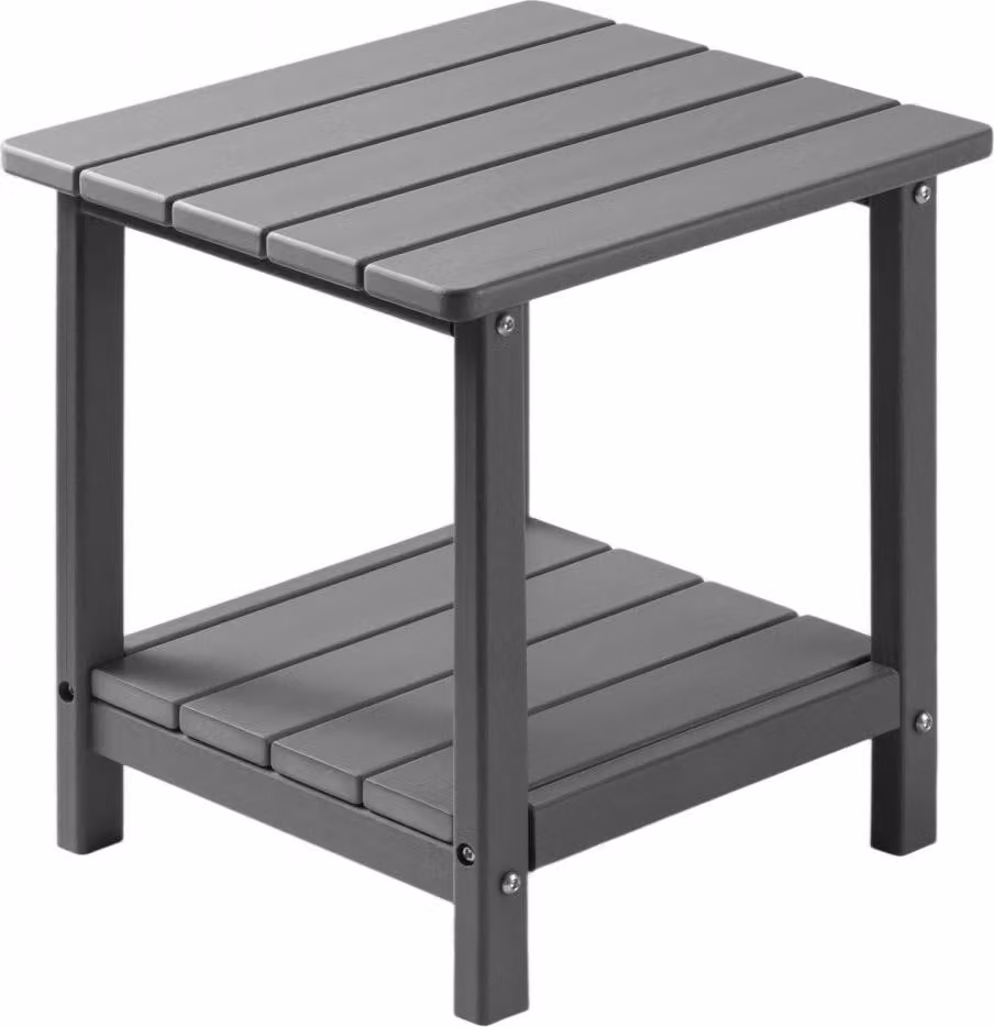 Tavolino in plastica 45x38x44 cm - tavolo da giardino in HDPE - tavolo da balcone con 2 ripiani - comodino e tavolino - tavolo decorativo per patio, piscina, spiaggia, veranda e giardino - grigio