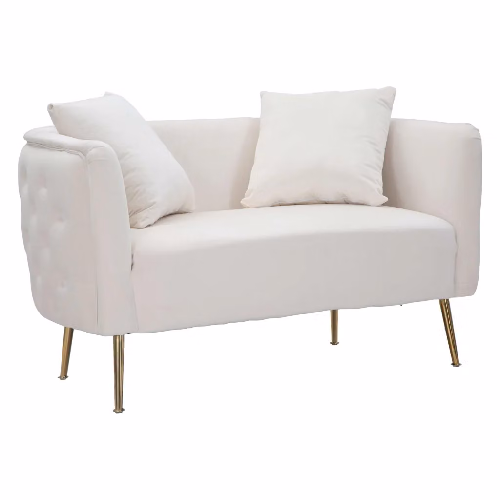Dingle, Divano Fisso 2 Posti in Velluto Bianco con Dettagli Oro, L: 127 cm, P: 74 cm, H: 71 cm – 2