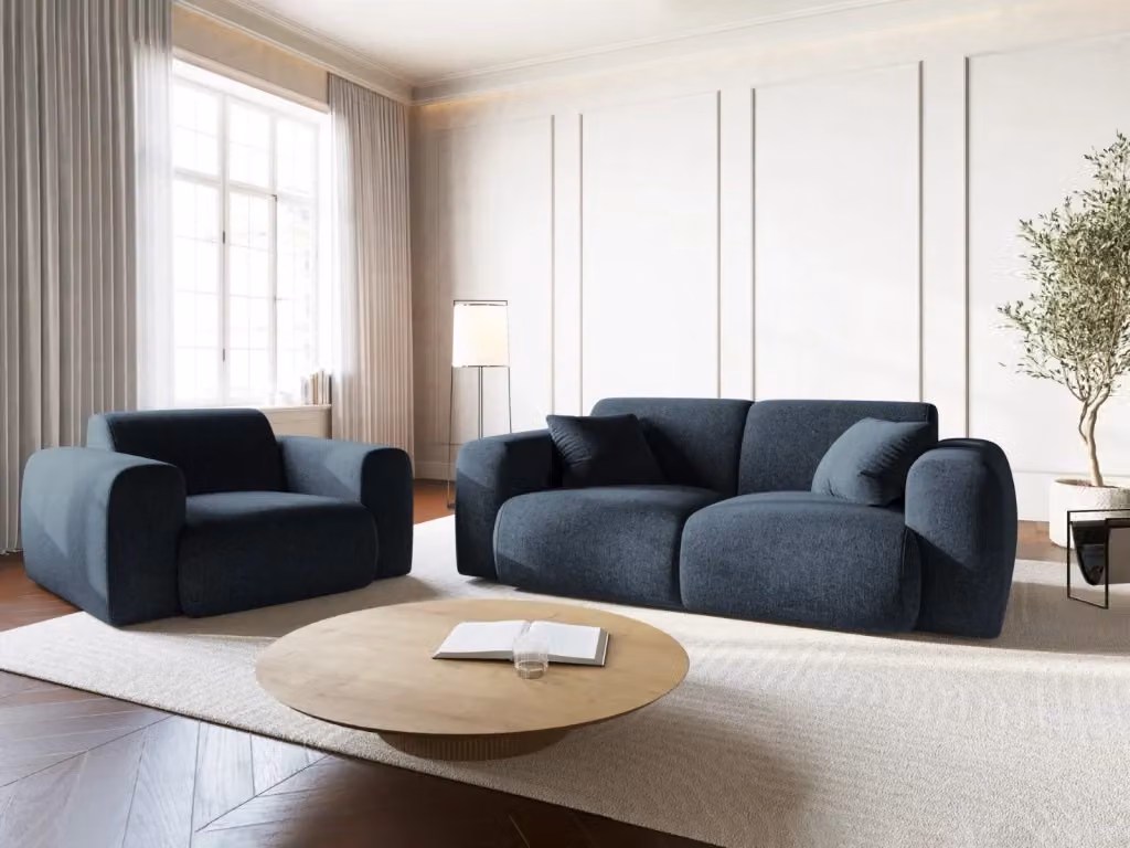 Poltrona a 2 posti Nolio Cosmopolitan Design in ciniglia blu reale – 2