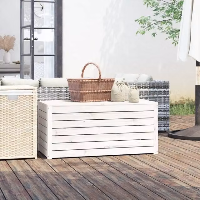 Contenitore da giardino vidaXL in legno di pino bianco laccato L/P/H: 101 x 50,5 x 46,5 cm