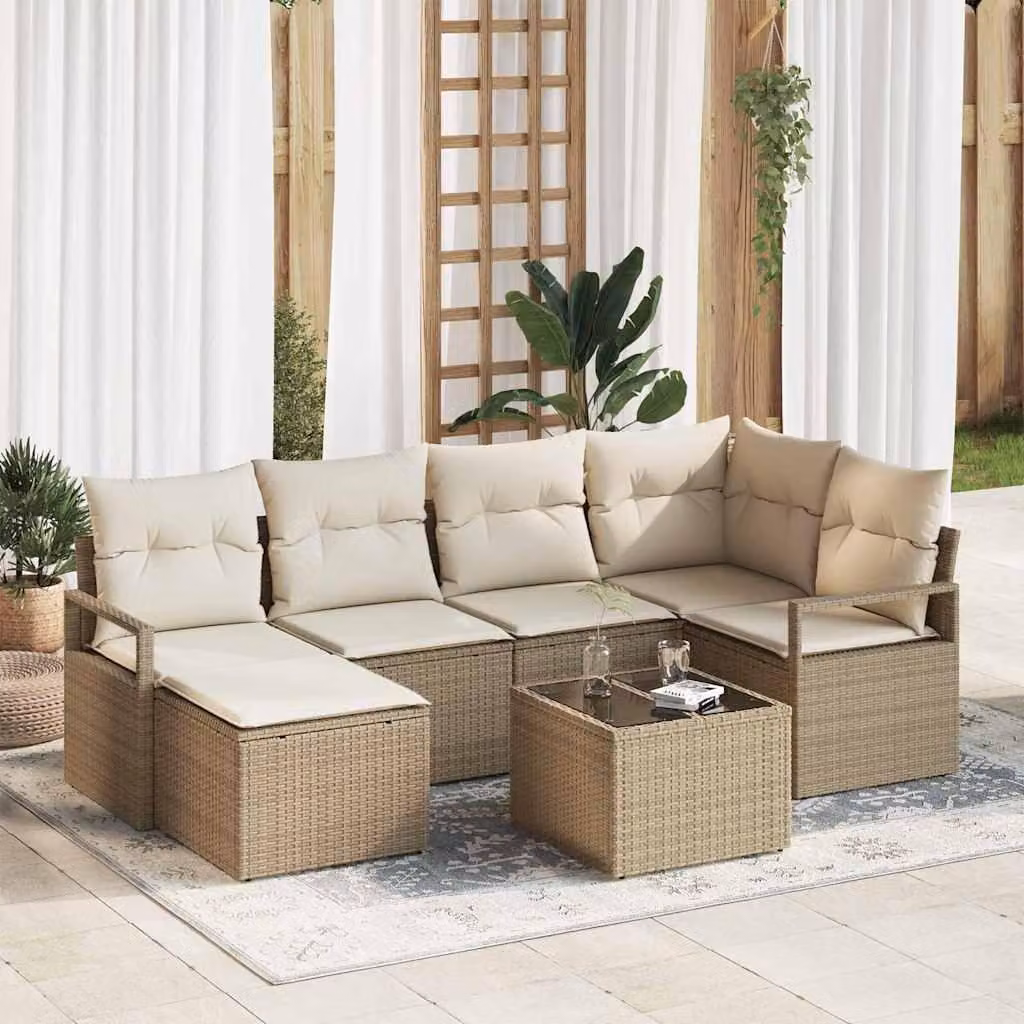 Maison Exclusive - Set di divani componibili, 7 pezzi, color beige [Materiale sintetico]: rattan sintetico