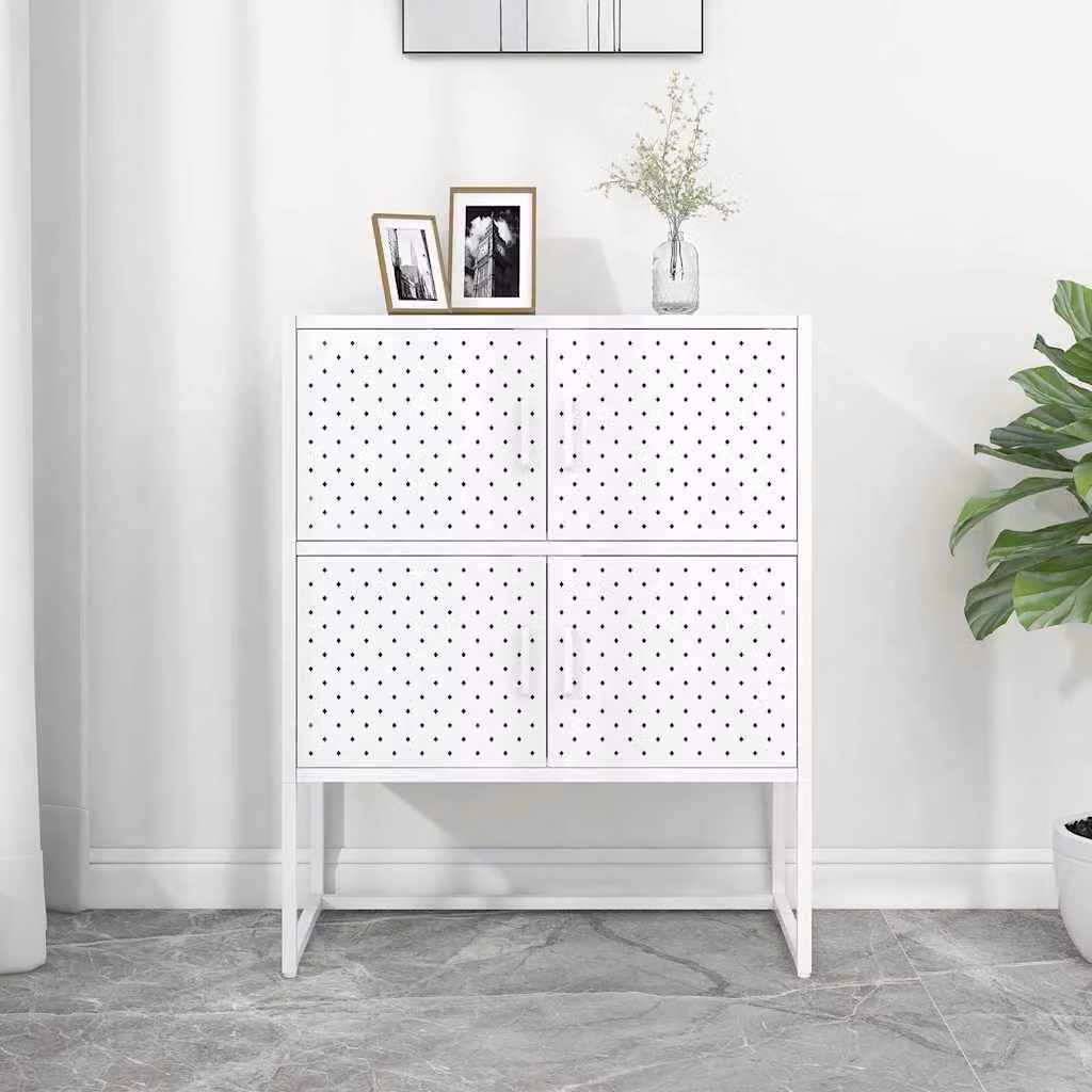 Credenza Alta vidaXL in Acciaio Bianca con Ante a Battente L: 80 cm, P: 35 cm, H: 100 cm