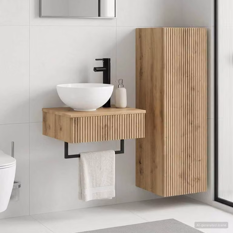 Set di mobili per il bagno moderno vidaXL composto da mobileto sospeso e base lavabo in legno marrone