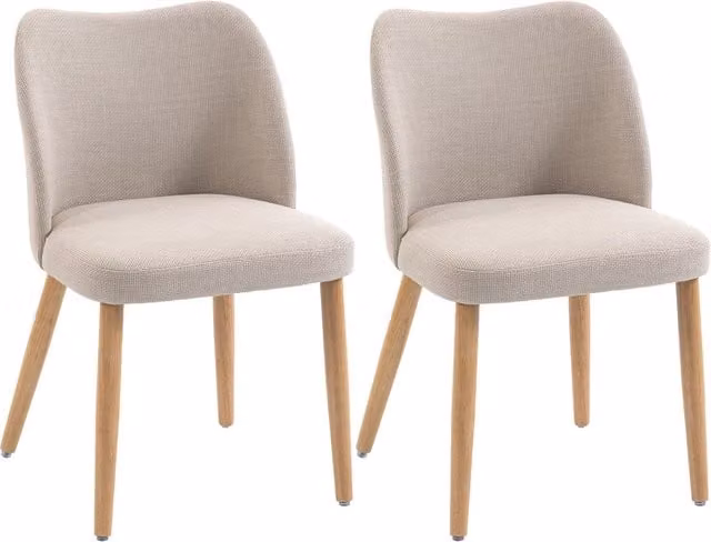 Set di 2 Sedie da Pranzo GIORDANOSHOP con Seduta Imbottita e Schienale Curvo in Tessuto Effetto Lino e Legno di Caucciù, Colore Beige/Bianco, L/P/H: 46 x 52 x 76 cm – 1