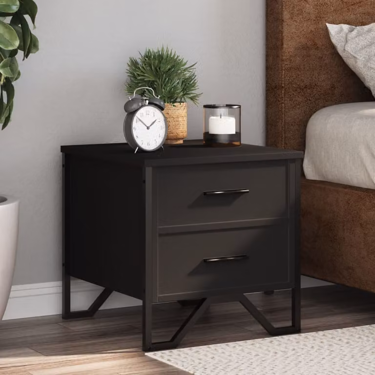 Comodino moderno vidaXL in legno e metallo nero opaco L/P/H: 40 x 40 x 40 cm