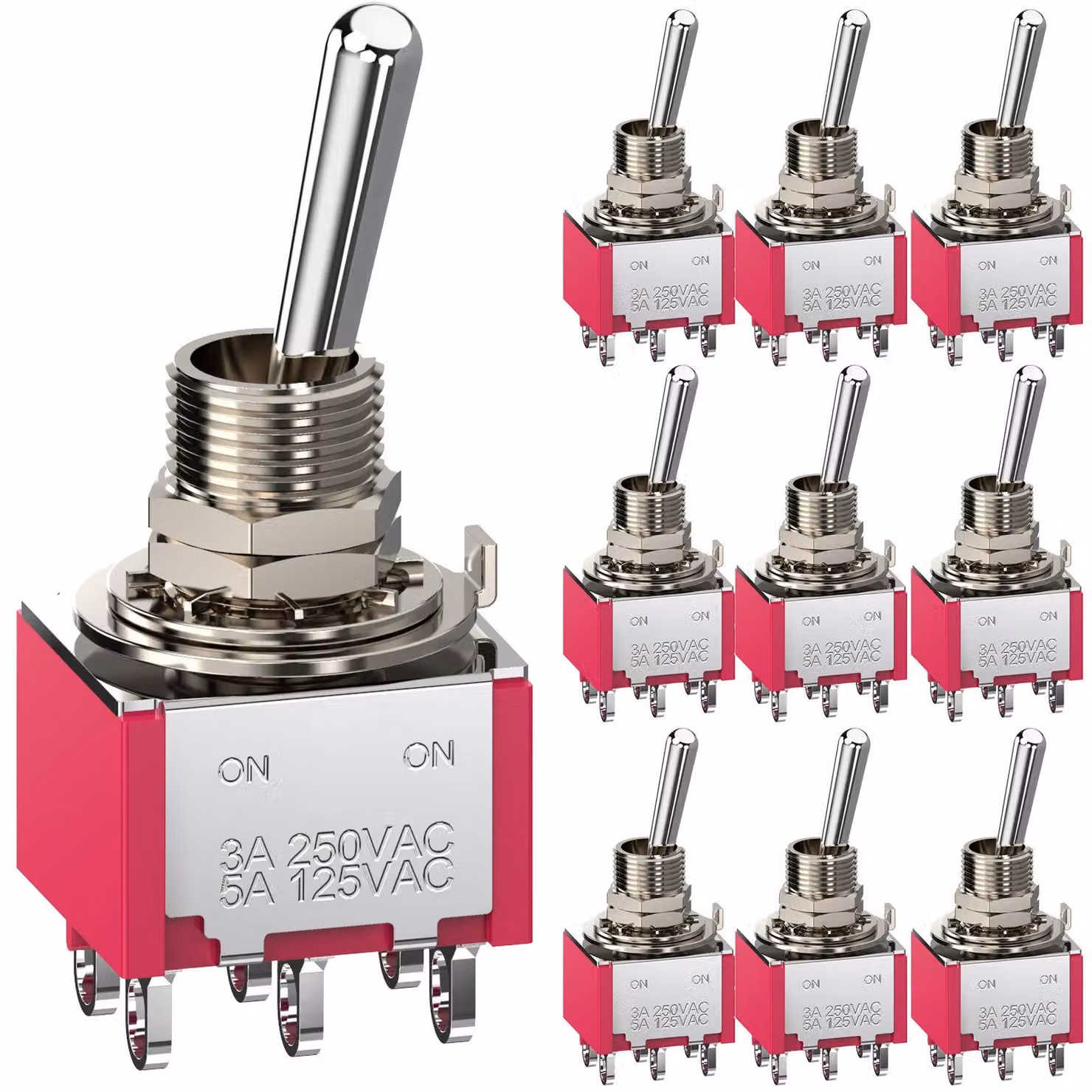 Mini interruttore a levetta DPDT, 6 poli, 2 posizioni ON/ON, 6 mm, confezione da 10 pezzi