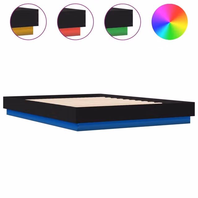Letto matrimoniale | Letto per adulti | Giroletto con LED senza Materasso Nero 150x200 cm