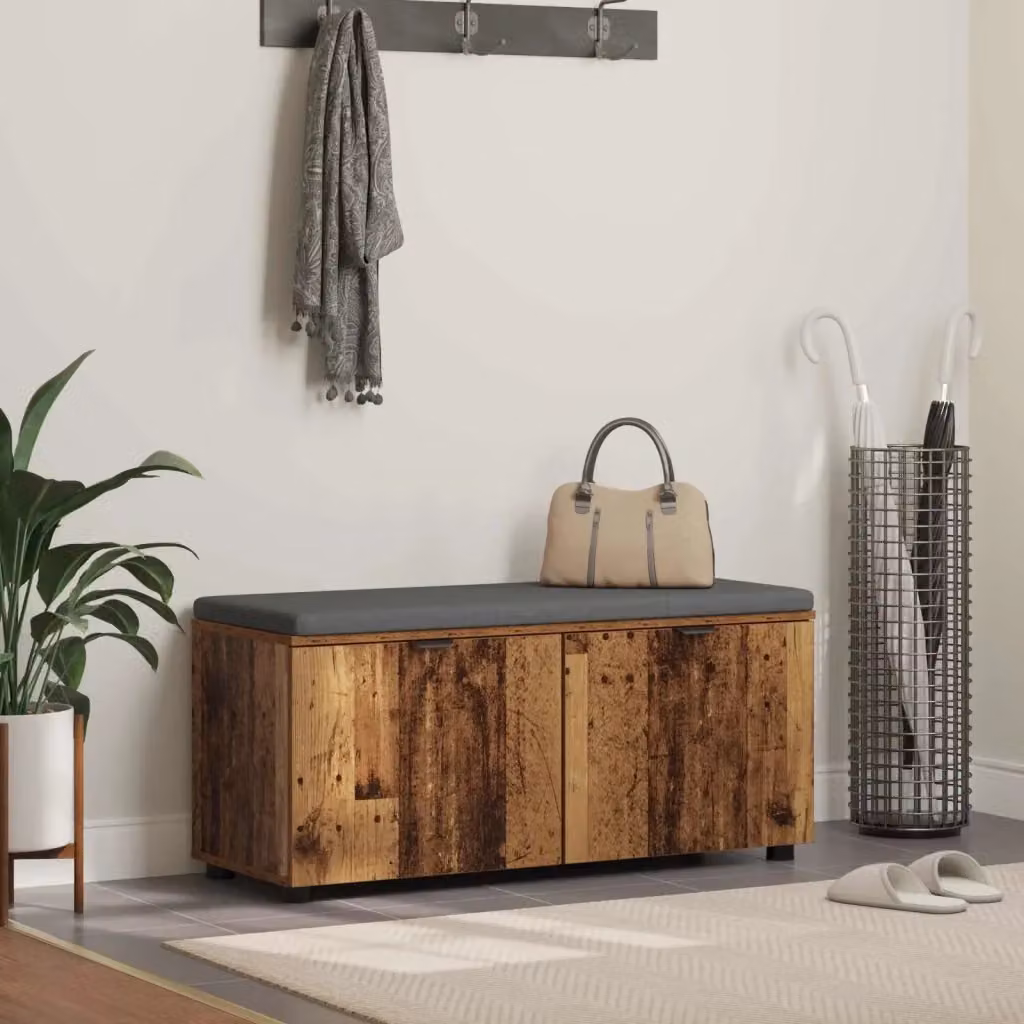 Panca per ingresso con cuscino in legno e scarpiera DESIGN IN, colore marrone, L 100 x P 38 x H 46 cm – 2