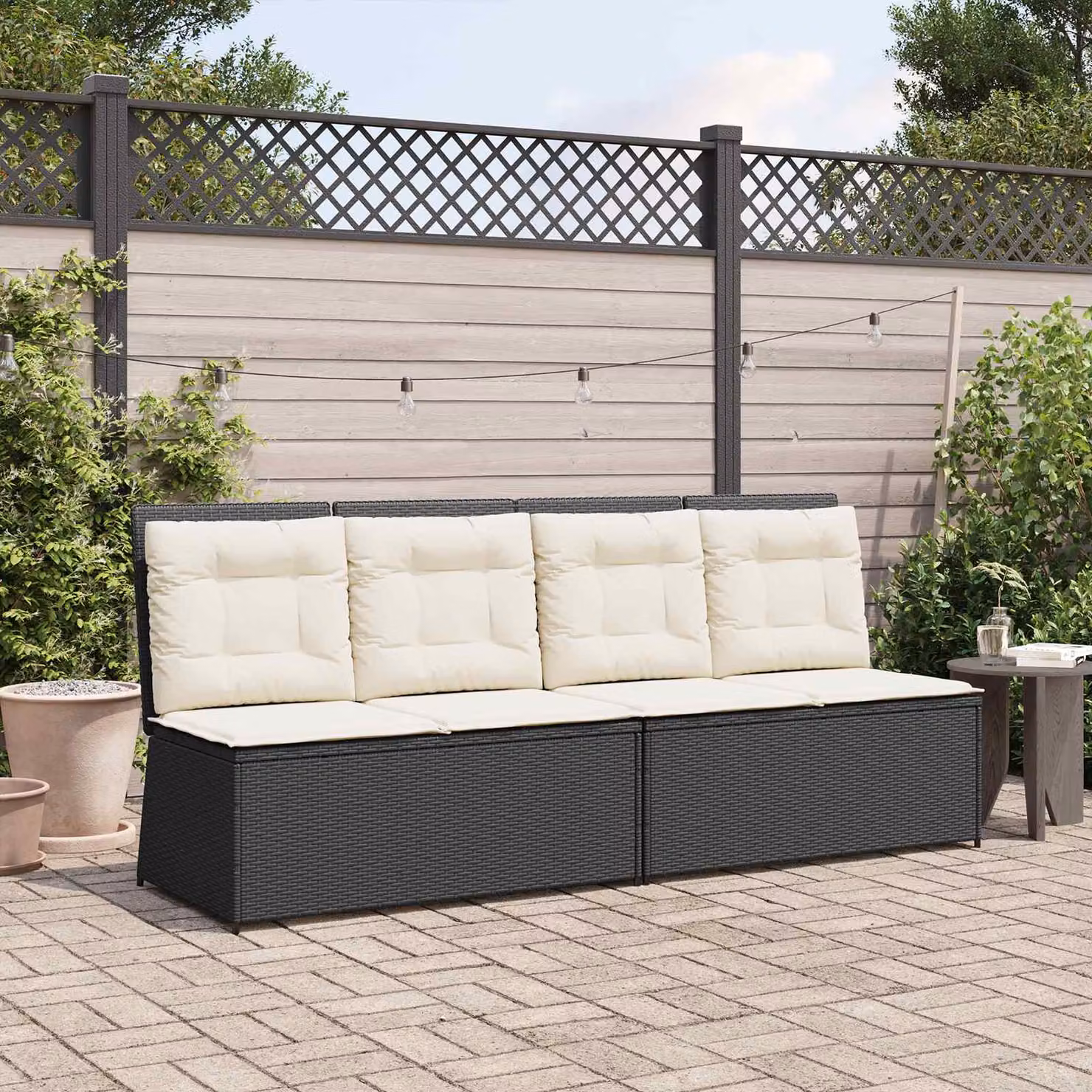 Panchina da giardino moderna vidaXL in rattan e metallo con braccioli, Nero e Beige