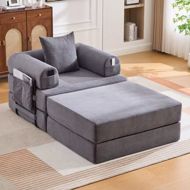 Poltrona Relax con Poggiapiedi e Cuscino ¨C Xylo ¨C Tessuto a Coste, Braccioli, Struttura in Metallo