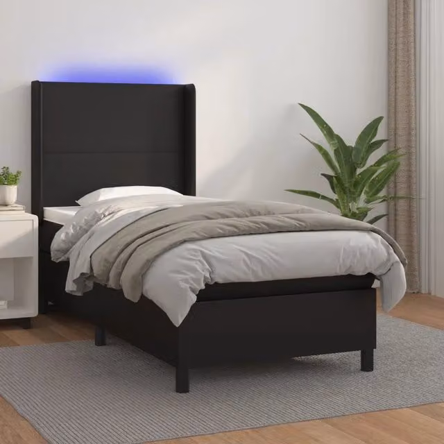 Giroletto a Molle con Materasso e LED-Struttura Letto Nero 90x200 cm Similpelle 944004