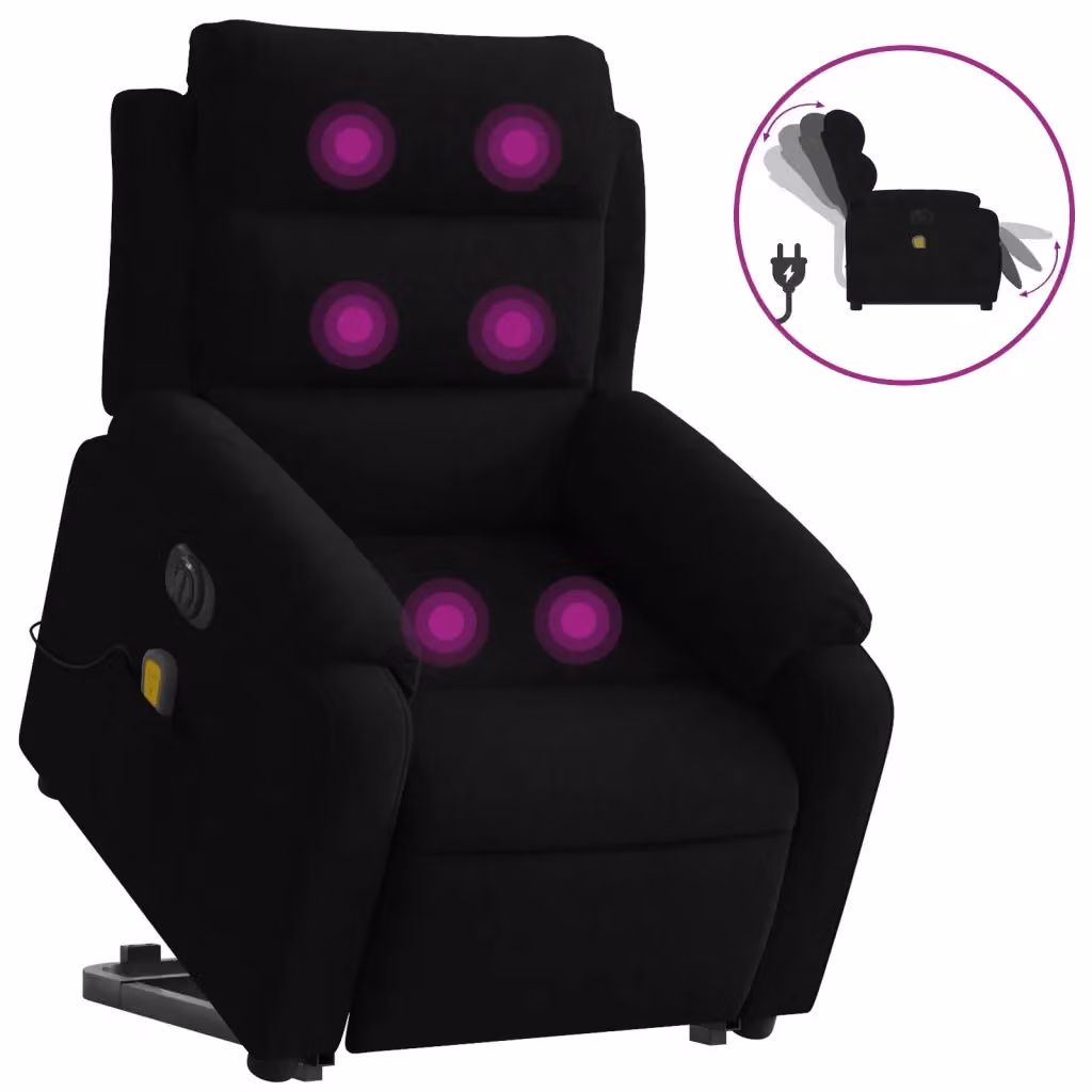 Poltrona Alzapersona Elettrica con Massaggio vidaXL in Velluto Nero per Senior – 2