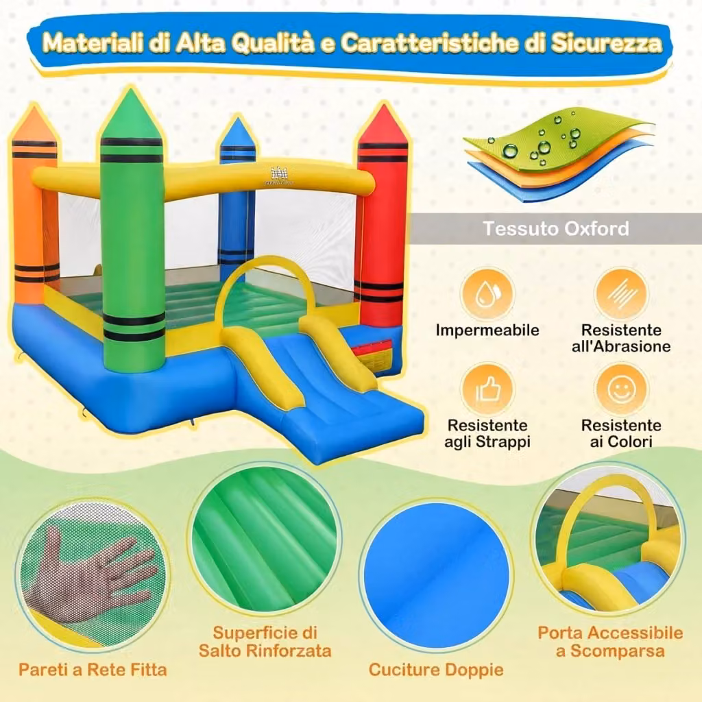 Castello Gonfiabile Costway Multicolore con Scivolo e Rete di Sicurezza per Bambini da 3 a 12 Anni – 2