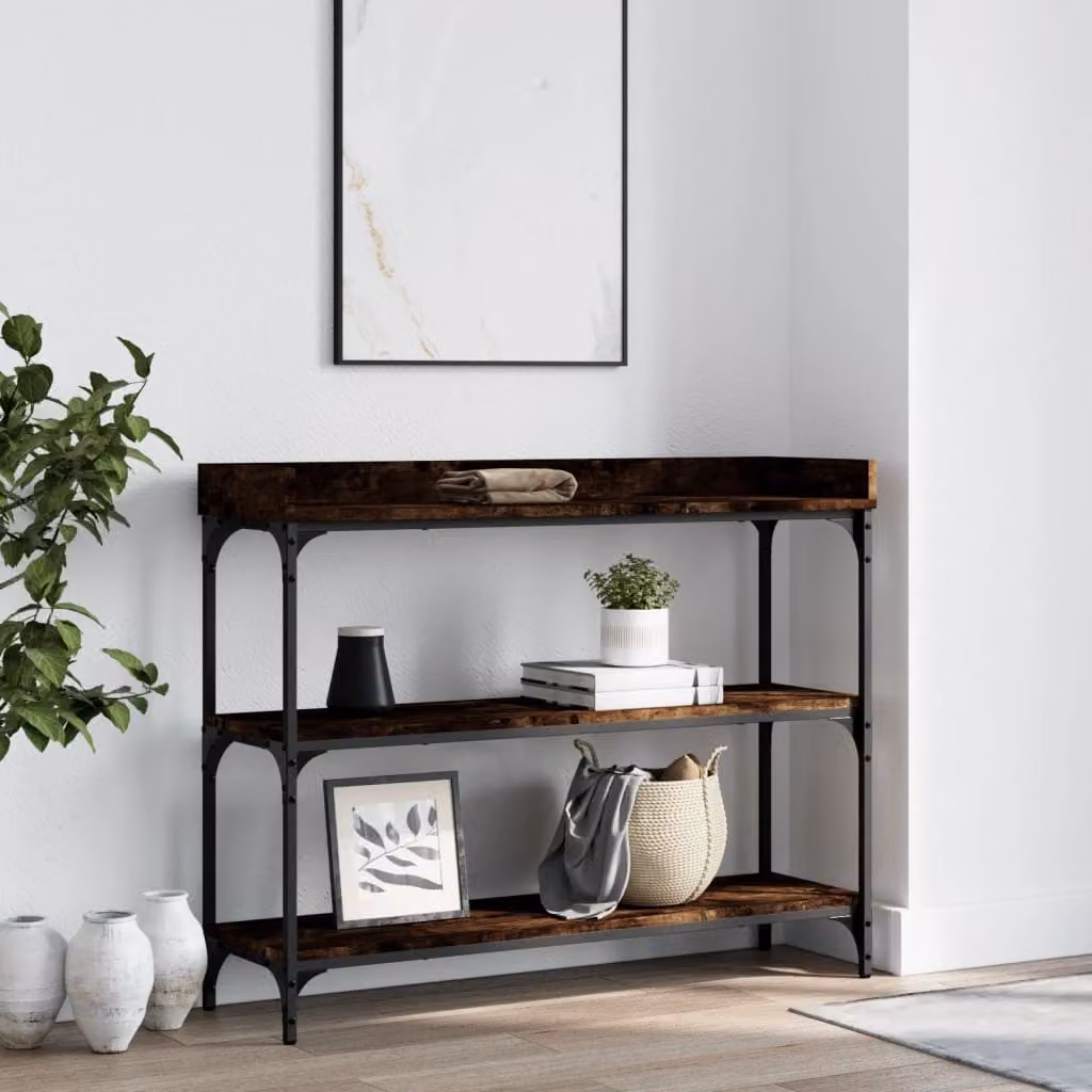 vidaXL Tavolino Consolle con Ripiani in Rovere Fumo e Metallo, L 100 x P 30 x H 80 cm