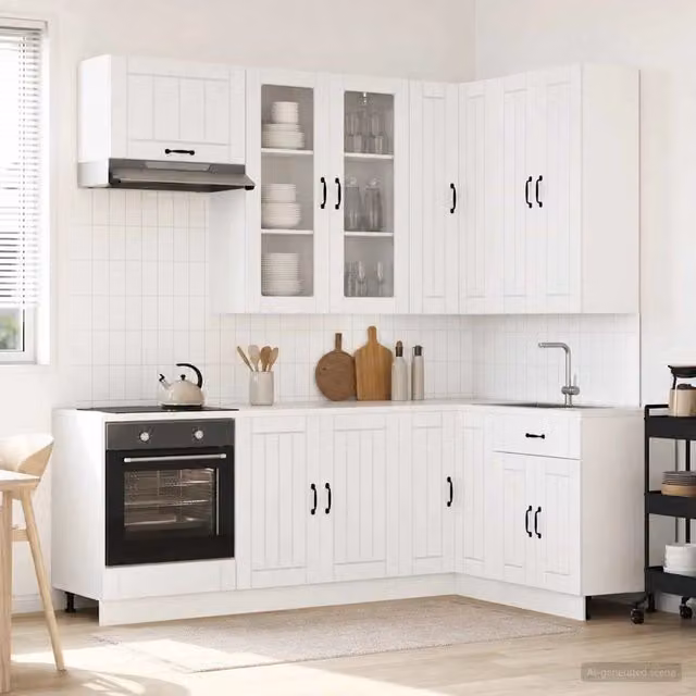 Unità Cucina Moderna vidaXL Bianco Lucido in MDF con Ante in Vetro e Cassetti 8 Pezzi