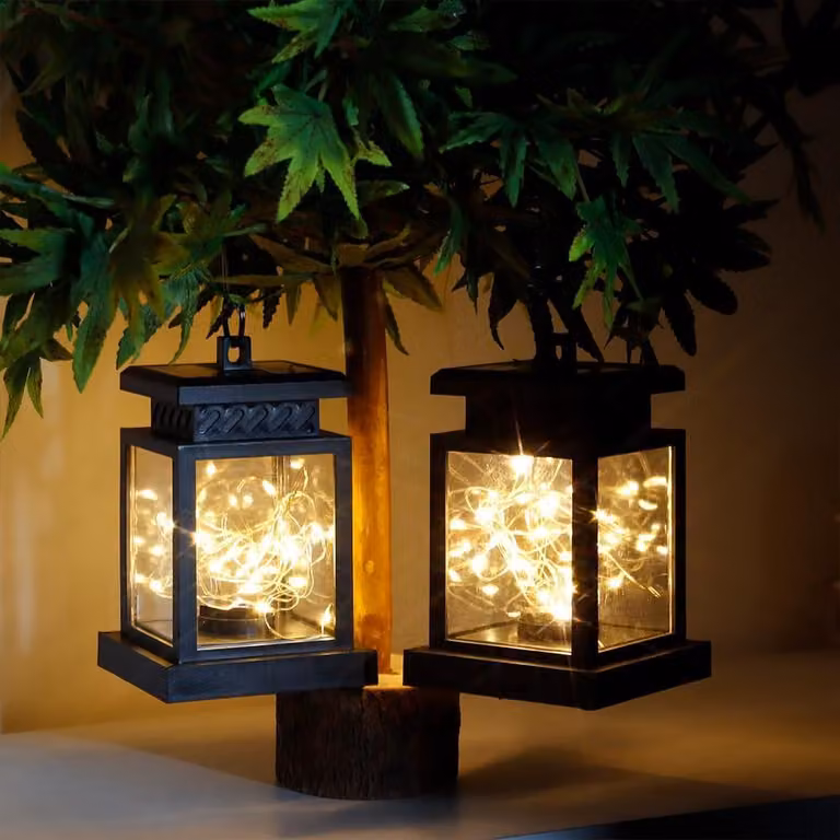 Set di 2 lampade solari da appendere, lanterne solari con maniglia, illuminazione esterna