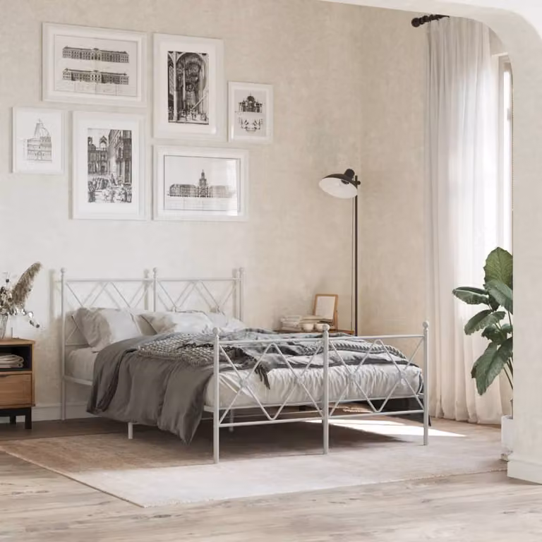 vidaXL Giroletto in metallo con testiera e pediera bianco L/P/H: 120 x 200 cm