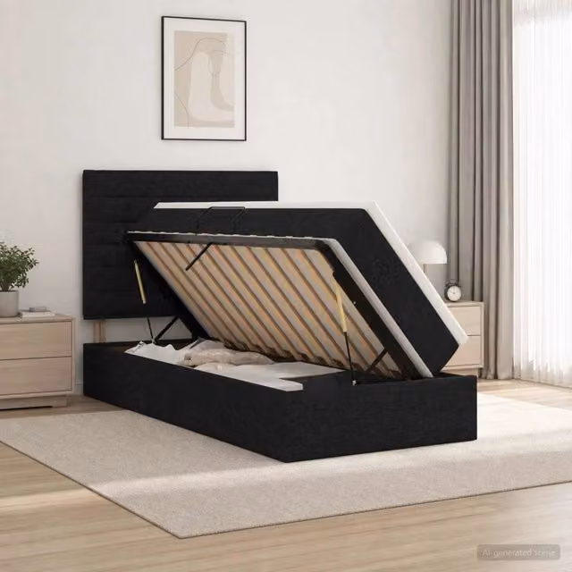 Letto con contenitore vidaXL nero con illuminazione LED, porta USB e materasso in cotone L/P/H: 204 x 100 x 140 cm