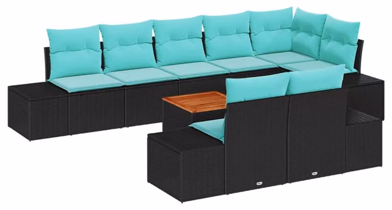 Set da giardino per divano, 9 pezzi, colore nero e turchese