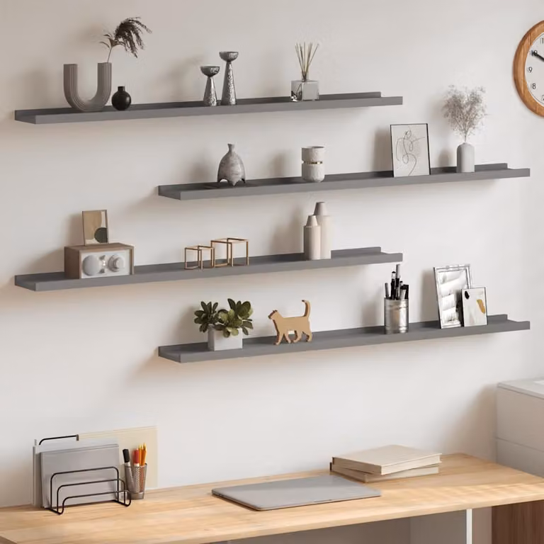 Set di 4 mensole da parete vidaXL grigie in MDF, design minimalista e opaco